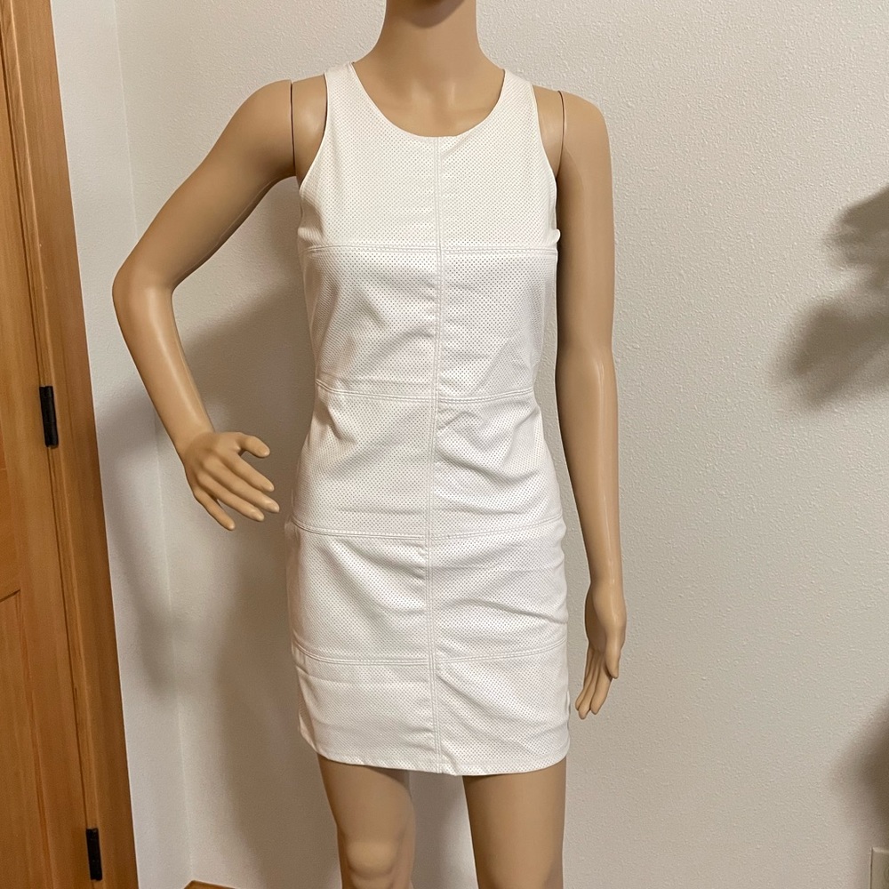 White perforated PU mini dress